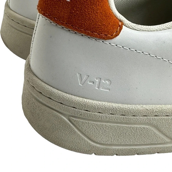 Veja Men's V-12 Low Top Sneaker in White/Pumpkin.  Sz: 7 - Picture 8 of 13